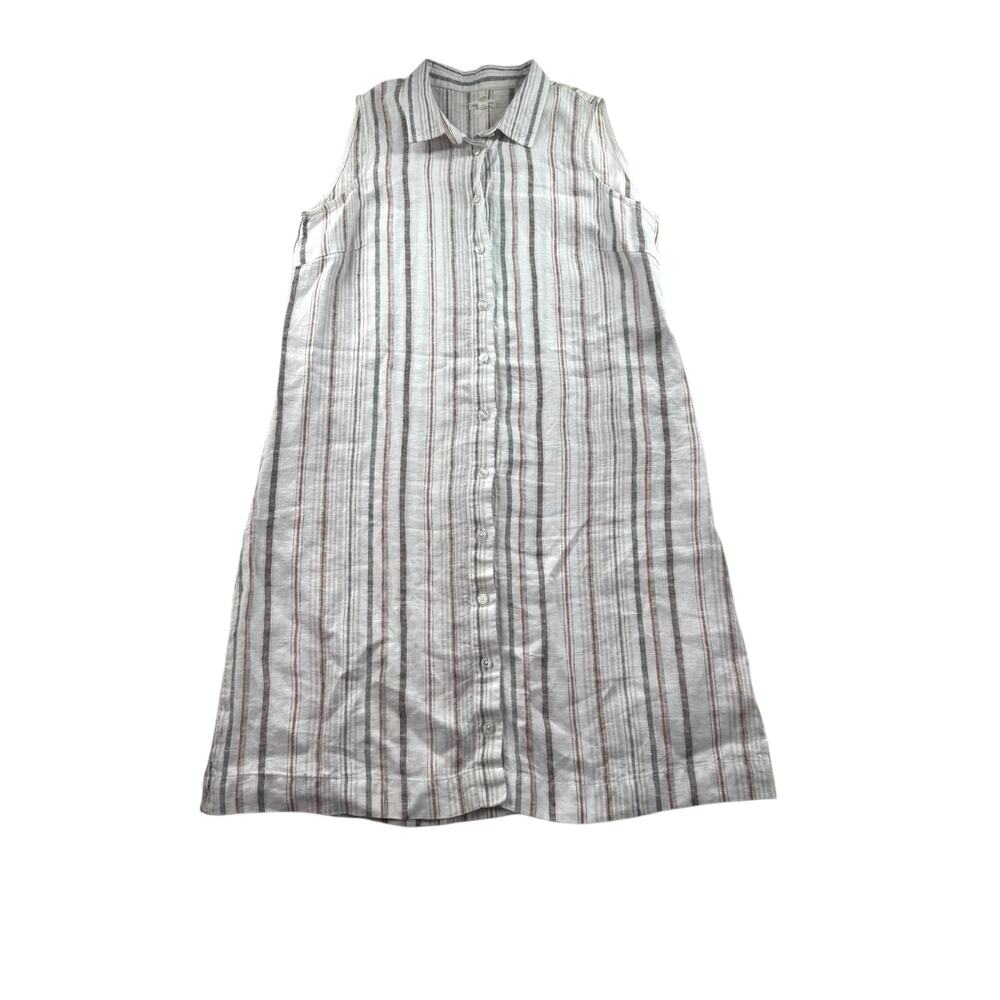 Garnet Hill Classic Linen Shirtdress 8 Sleeveless Striped Shift Collared Resort